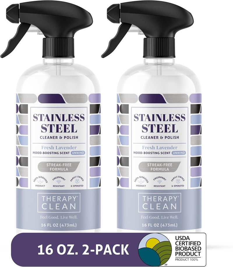 therapy Stainless Steel Cleaner and Polish 100% USDA Biobased, Fingerprint and Residue Remover, Lavender Essential Oil Scent, Sink Cleaner, Grill Spray - Image 1